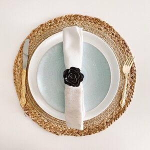 Elegant Rose Napkin Rings – Black Satin- Handmade - Wedding Party Event Planner